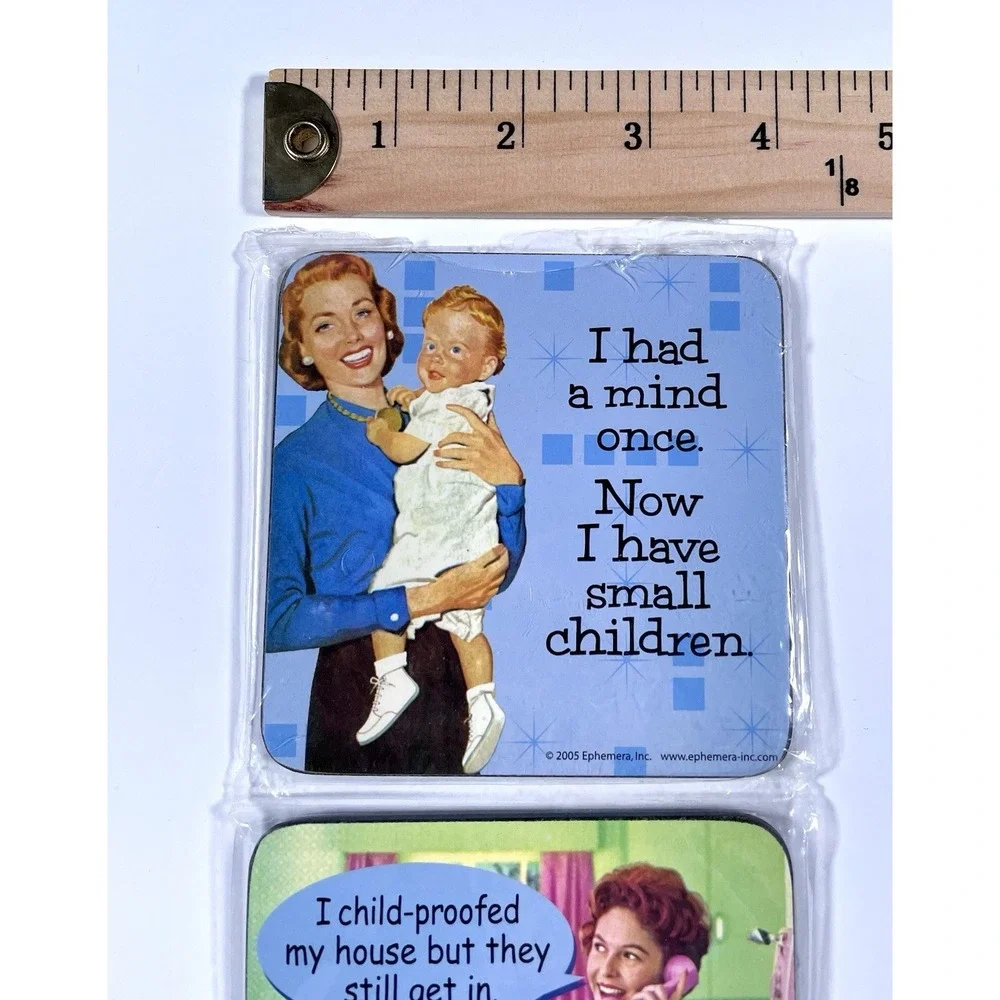 2005 Ephemera Coasters Housewife Mom Kids Joke Humor Illustrated Lot Of 4 New